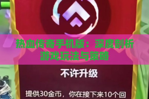 热血传奇手机版：深度剖析游戏玩法与策略